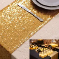 5pcs / pack Gold Sequin Table Cover, 12x108 inch Sequin Table Runner voor Party Wedding Woondecoratie (30 bij275cm)
