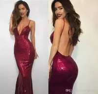 2019 Burgundy Sexig Deep V Neck Prom Dress Mermaid Sequined Formal Holidays Wear Graduation Evening Party Pageant Gown Custom Made Plus Size