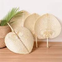 Handmade Woven Palm Leaf Wentylator Naturalny Materiał Zdrowy Palm Liść Wentylator Ręczny Dla Letni Plaża Wedding Party QW7057