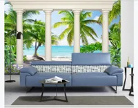 Anpassad 3d väggmålning Bakgrund Foto Väggpapper Roman Colonnade Island Sea Landskap 3D Vardagsrum TV Bakgrund Väggmålning