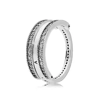 Pandora 925スターリングシルバーハート婚約指輪セットのための新しい到着クリアCzダイヤモンドの弾く結婚指輪のオリジナルボックス