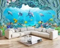 Personalizado 3D Papel tapiz animal bajo el agua Dolphin 3D Aquarium Pavilion Sala de estar TV Fondo de pared Interior Decoración Fondo de pantalla