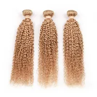Малазийские девственницы человеческие волосы # 27 медовые блондинки вьющиеся вьющиеся пакеты сделки 3 шт. Лот вьющиеся светло-коричневые человеческие волосы плетения волос Удлинение двойной уток