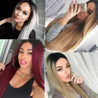 HOT Long straight natural looking hair glueless lace front wi& full hair lace wig for african americans woman heat resistant