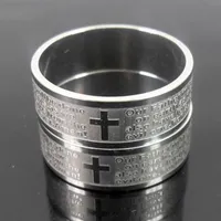 25pcs Etched Silver Mens English Lord&#039;s prayer stainless steel Cross rings Religious Rings Men&#039;s Gift Wholesale Jewelry lots FREE SHIPPING