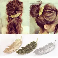 Women Fashion Leaf Feather Hairpins Girls Hair Clips Slide Jewellery Ladies Headbands Barrettes Headwear Hair Accessories 3 Colors
