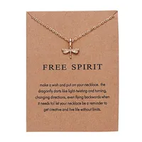 Fashion Creative Alloy Dragonfly Pendant Necklace With Letter Paper Card Gold Plated Necklaces Charm Chokers Clavicle Chain For Women Gifts