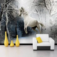 Dropship custom 3d фото обои обои снег пейзаж белый лошадь искусства картина стены исследование спальни гостиная декор стены росписи пакет