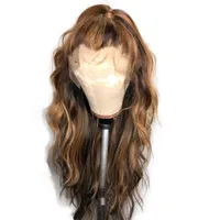 Paff Lace Front Human Hair Wigs för Kvinnor Body Wave Highlight Färgad Ombre Honey Blonde Brazilian Full Lace Wig Remy