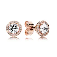 Runde Sparkle Halo Ohrstecker Luxus Rose Gold überzogen für Pandora CZ Diamant Kleine Ohrringe für Frauen Mädchen mit Original Box