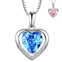 Zilveren liefde hartvormige blauwe kristal chic hanger Eternal hart ketting mooie sieraden accessoires damesstijl