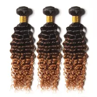 Brazilian Ombre Deep Curly Hair Bundles 3 Tone 1B/4/30 Brown Ombre Brazilian Curly Virgin Human Hair Weaves