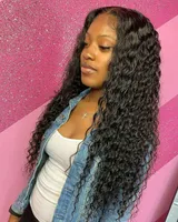 Jerry Curl 360 Lace Frontal-peruk Förplockad med Baby Hair 130% Densitet Djup Curly Laced Front Human Wigs Diva1 Remy