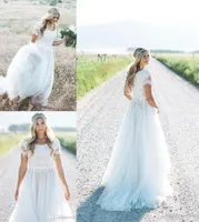 2019 Lace Bohemian Beach Wedding Dresses Bridal Gowns Top Lace Short Sleveless Chiffon A Line Cheap Plus Size Wedding Dresses Custom Made