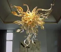 Lámparas Antiguo Boda Hogar Arañas Decorativas Luces Diseño de hoja único Ahorro de energía Fuente de luz Hand Blown Blown Art Chandelier