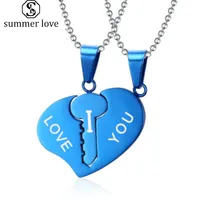 2ST / Set-Lieber Schlüssel Herz-Anhänger Halskette für Frauen Männer Lovers Paar Schmuck gebrochenen Herz Halskette Valentinstag-Geschenk