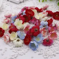 Mini Cherry Plum Blossom Artificial Flower Head Silke Flowers Peach Blossom DIY Living Room Decor Wedding Decoration 5pcs / Bag
