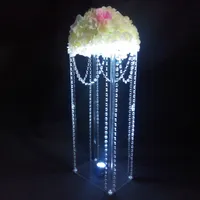 Heet verkoop elegant lang nieuw vierkant acryl kristal bruiloft tafel middelpunt taart staan ​​bloem houder bloem stand voor bruiloft decoratie