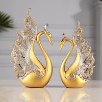 En Tasarımcı Sanat El Sanatları Altın çift Swan Reçine Salon Ev Dekorasyon Düğün Hediyeleri İş Şarap Dolabı Dekorasyon El Sanatları