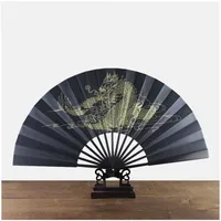 Grande Gold Dragon Vintage mano di seta Fan Black Man cinese Ventaglio pieghevole dell'artigianato tradizionale di bambù Fan Etnica ZC1434