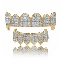 New Full zircon Teeth Grillz Top & Bottom 18K gold Color Grills Dental Mouth vampire Hip Hop Fashion Jewelry Rapper Jewelry