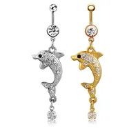 Moda Piercing Body Jewelry Coreano Trendy White Crystal Dolphin Navel Belly Botton Ring Amoy Anillos de vientre