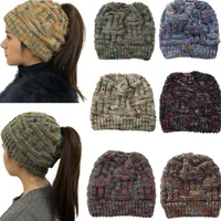 가을 겨울 높은 품질에 대한 여러 가지 빛깔의 모직 뜨개질 포니 테일 모자 여성 따뜻한 귀 보호 캐주얼 비니 모자