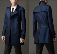 Wiosna Jesień Trench Coat Men Design Handlowe Podwójne Piersi Long Coat Men Black Khaki Blue Jaqueta Masculino Plus Size S - 9XL
