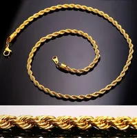 Hip Hop 18K Gold Plated Stainless Steel 3MM Twisted Rope Chain Women&#039;s Choker Necklace for Men Hiphop Jewelry Gift in Bulk GB1187