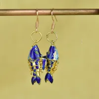 Ultime Cloisonne Enamel Koi Orecchini di pesce Le donne fascino orecchio dangle ornamenti fatti a mano accessorio gioielli cinesi etnici artigianato animale goccia