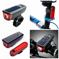 ソーラーバイクライトLED USB充電式自転車フロントライトヘッドライトTaillightホーンセット太陽エネルギーバイクアクセサリーキット