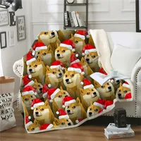 Animal Print Couverture Shiba Inu Husky Dog 3D double couche couverture Sofa Couvertures Throw Voyage ados Literie en peluche Quilt