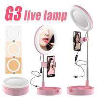 G3 LED-utdragbar Selfie Ring Light Dimmable Ringlampa Fotografisk belysningsstativ för smink live stream kamera