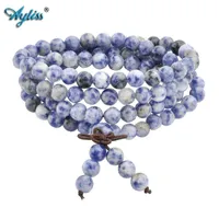 Ayliss Hot 6mm 8mm Natural Sodalite Stone Healing Gem Stone 108 Buddhist Prayer Beads Tibetan Mala Stretch Bracelet Necklace 1pc