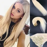 Clipe em extensões de cabelo Remy Human Hair 7 Peças Silky reta dupla dupla no real para mulheres