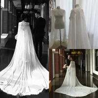 Vente chaude Bridal wraps longue manteau de mariage Cape personnalisé top dentelle appliquée en mousseline de mariée élégante robe de mariée élégante coutume
