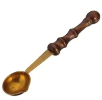 Wood Handle Scoop Retro Style Stamp Sealing Wax Spoon Anti Scald DIY Candle Fittings Copper Wooden Handle