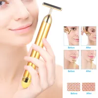 Face Massager 24K Gold Energy Beauty Bar Pulse Firming Skin Care Wrinkle Vibration Slimming Facial Roller with Box