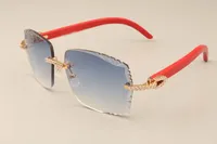 19 مصنع جديد الموضة الفاخرة المباشر الماس النظارات الشمسية 3524014-C الطبيعية الحمراء النظارات الشمسية خشبية عدسة نقش مخصص الخاص الذهب / الفضة