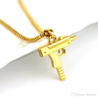 Hip Hop Takı Kolye Oyulmuş Gun Uzi Altın Kolye Kolye Popüler Kolye Erkek Takı Altın Zincir Kolye