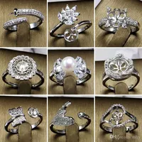 Pearl Ringar Ställ in Zircon Fast 925 Silver Ring Inställning Ring Montering Ring Blank DIY Smycken 50 Styles DIY Gift