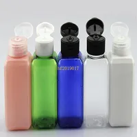Nouveau 50 ml (1 2/3 oz) assorties couleur remplissage en plastique PET Bouteille carré échantillon bouteilles avec facile Flip Cap en gros