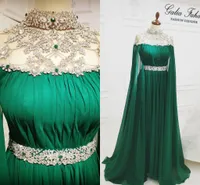 Aso Ebi 2019 Arabisch Jägergrün Luxuriöse Abendkleider wulstige Kristalle Abendkleider Chiffon- reizvolle formale Partei zweite Empfangs Kleider