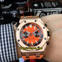 Cheap Royal Diver 26703ST 26703 Miyota Quartz Chronograph Orange Dial Mens Watch Stopwatch Rose Gold Case Rubber Strap Gents Wristwatches
