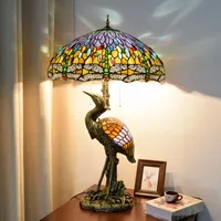 European retro creative night light fairy crane glass table lamp stained glass living room hotel bar decoration lamp bedside night light