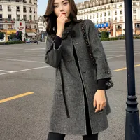 Toptan-Woherb Ekose Ceket Kadın Standı Yaka Lace Up Ceketler Vintage Siper Kış Giyim Korece Moda Yeni Abrigos Mujer Invierno
