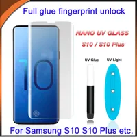 Líquido UV protector de pantalla de la caja fácil del pegamento de borde curvado de vidrio templado para Samsung S10 S10 Plus huella digital de desbloqueo S9 Nota 9 S10 S8