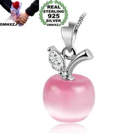 OMHXZJ personalità all'ingrosso di modo del regalo della donna ragazza bianca Pink Apple Opal Zircon 925 Sterling Silver Ciondolo Charm CH02