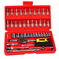 46pcs Tools Socket Set Automobile Motorcycle Car Repair Tool Precision Ratchet Wrench Sleeve Universal Joint Hardware Kit Box