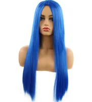 Sapphire blue WIG women&#039;s fashion shave long straight hair in the middle of the manufacturer selling